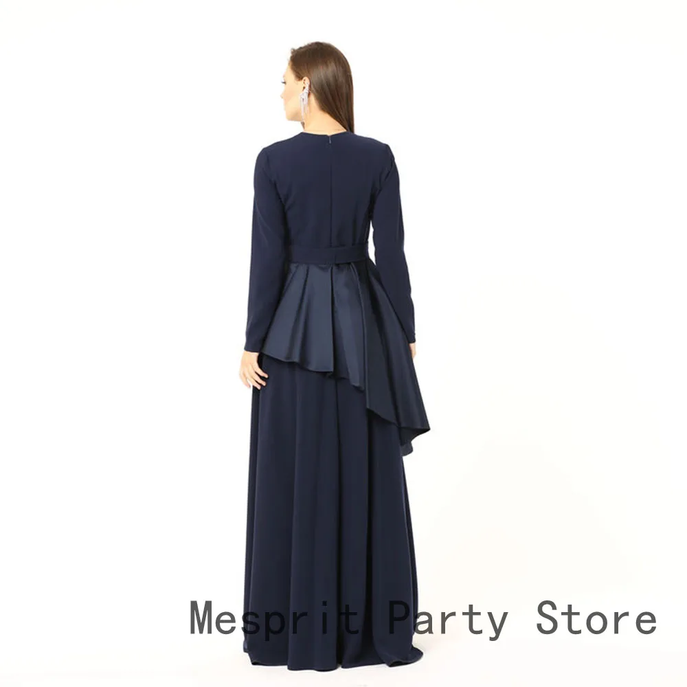 Sukienka wieczorowa damska w kolorze ciemnego granatowego, linia A, długa do podłogi, zdobiona koralikami, sukienka na studniówkę, długi rękaw, suknia w stylu saudyjskim, suknia formalna na przyjęcie.