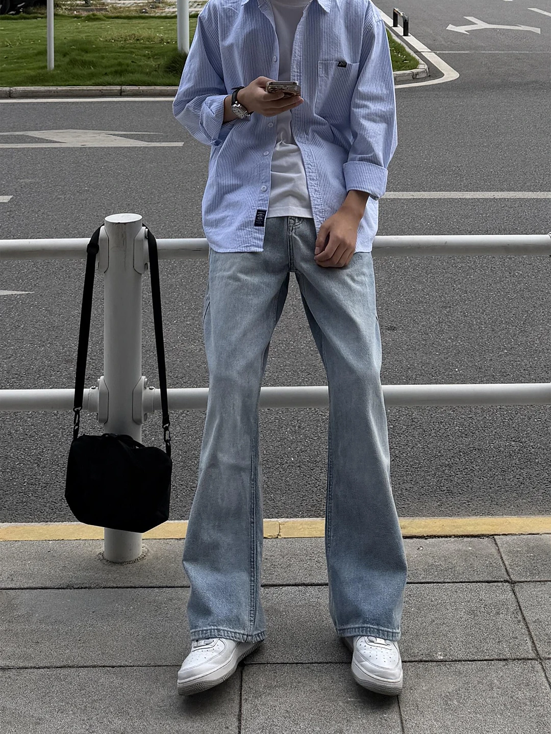 

Light Blue Men's Jeans Autumn Winter Small Size High Rise Micro Flared Cleanfit Fce Elastic Knives Casual Jeans