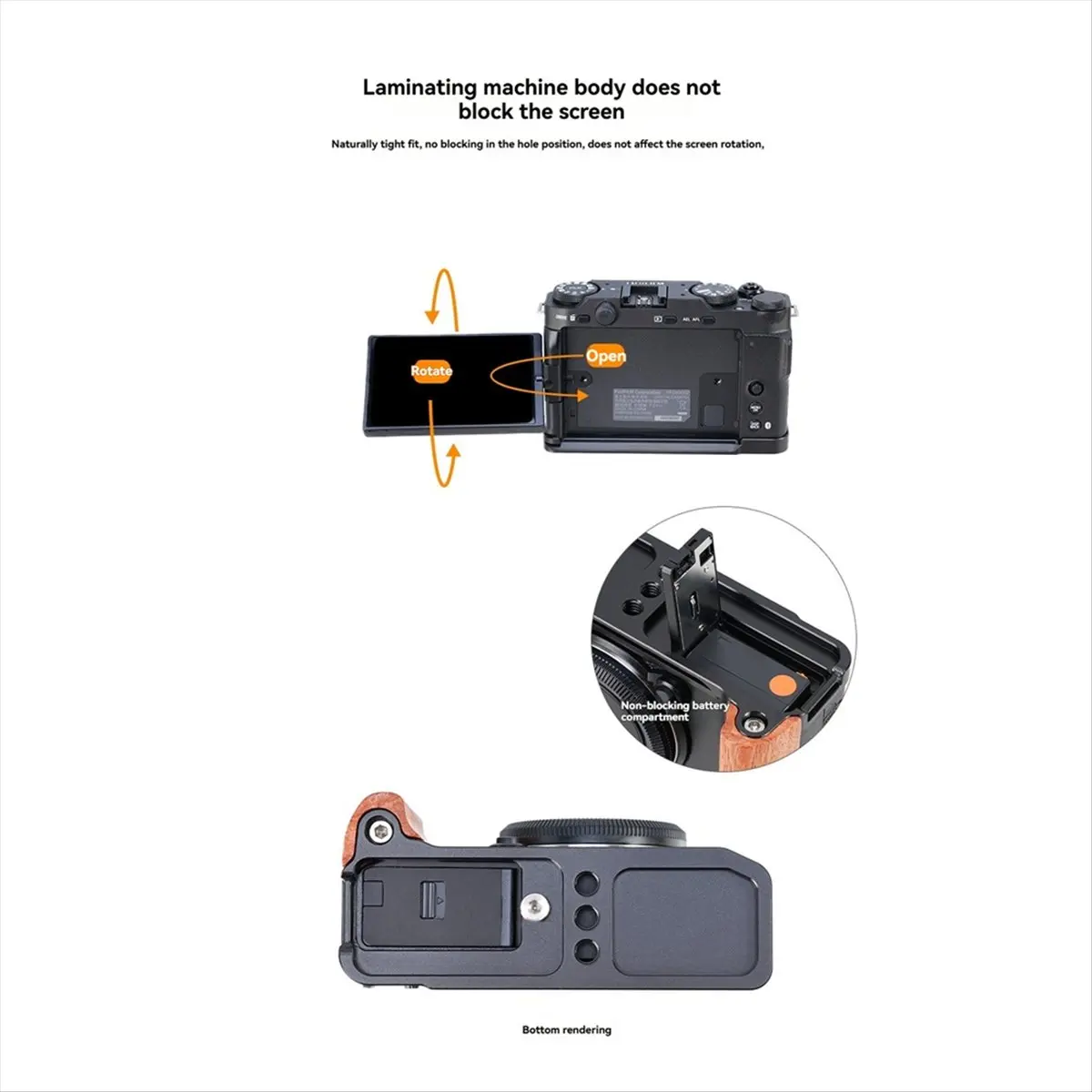 (A75T) Für Fuji XM5 L-Typ Kamera Holzgriff Arca Swiss Schnellwechsel-L-Platte für Fujifilm X-M5 Kamera Zubehör Silber
