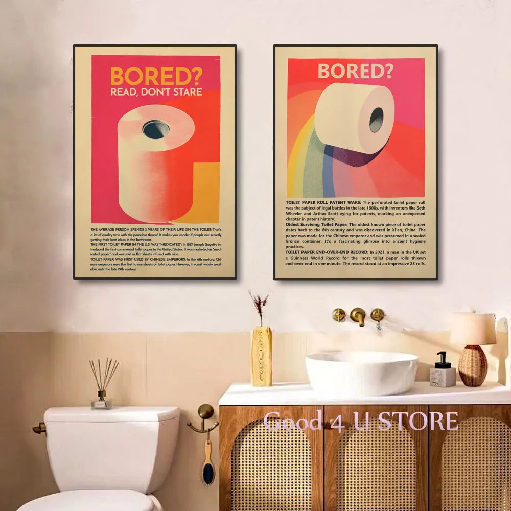 Retro Toilet Bad Smell Woman Paper Roll Hand of God Funny Bathroom Quotes Poster Wall Art Pictures Canvas Painting Home Decor