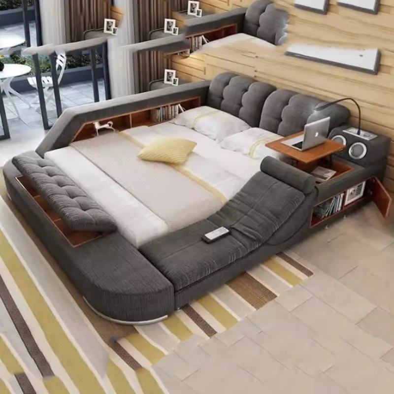 

Upholstered Leg Support Beds Dressing Charger Double Modern Beds Sleeping Smart Massage Camas Matrimonial Home Furniture