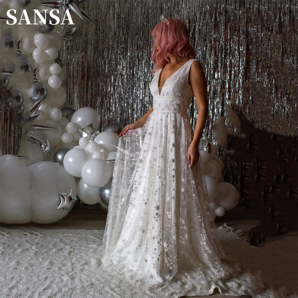 

Sansa Star Embroid فساتين سهره فاخره 2023 Mysterious Shiny A-line Vestidos De Noche Gentle Ivory Sleeveless Prom Dress