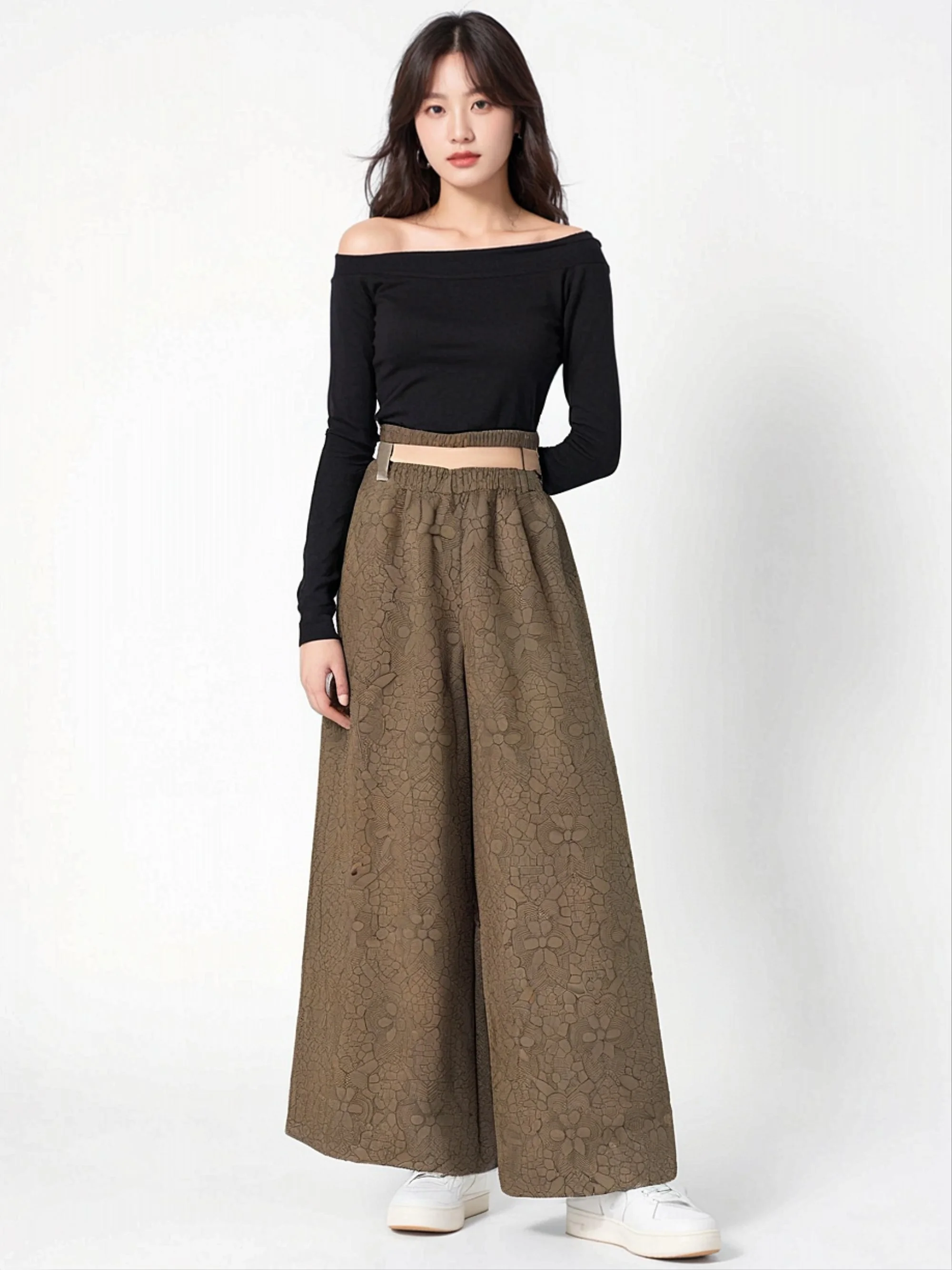 

Miyake Fold Spring and Autumn New Large Women's Fold Wide Leg Pants Solid Color High Waist Versatile Solid Color Casual Pants
