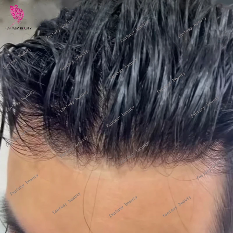 

80% Плотность 0,02 мм Супер ультратонкий мужской парик с натуральной линией волос Необнаружимый черный # 1B Vloop 1b20 540 # Протези из седых человеческих волос