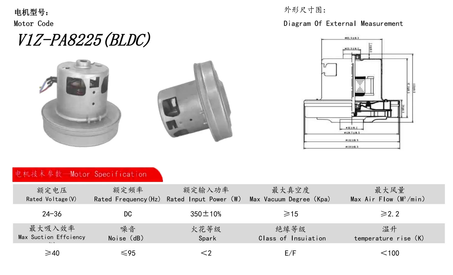24-36V BLDC 300-500W Universal Industrial Vacuum Cleaner Suction Motor Large Power Cleaning Part