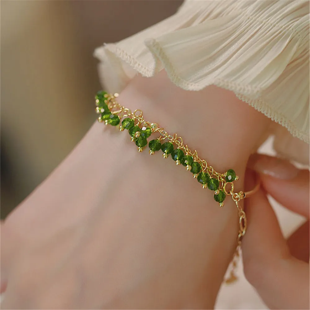 Natural Green Peridot Beads Adjustable Chain Women Bracelet Tassel Handmade Luxury Exquisite Ladies Jewelry Romantic Gift