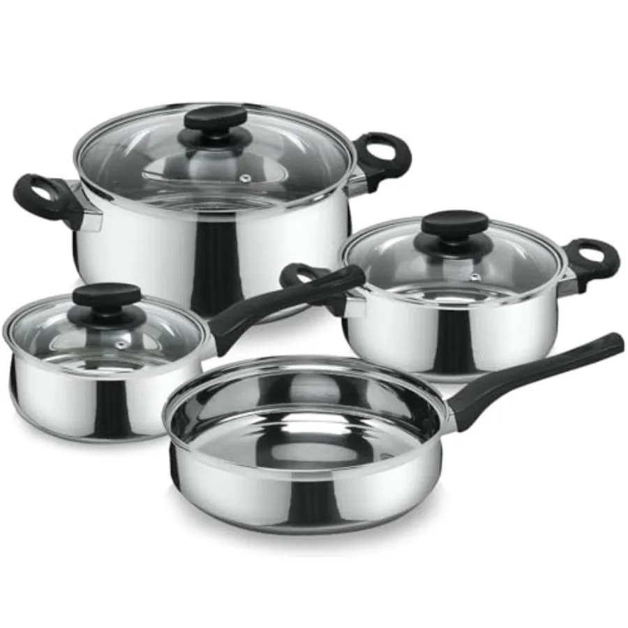 

Deliss 7-Piece Stainless Steel Cookware Set Includes 2 Stockpots Saucepan Deep Saute Pan Induction Compatible All Stovetops Dis
