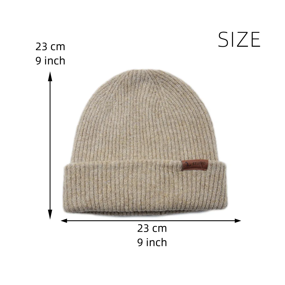Winter Knitted Hat with Label Thick Wool Beanie Hat Keep Warm Ear Protection Crochet Cap for Girl Women Outdoor Activities Daily