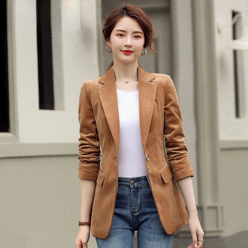 

Autumn and Winter Blazer Women's Corduroy New Long Sleeve Professional Blazer Women's Coat Office Female Blazers Jacket Coat