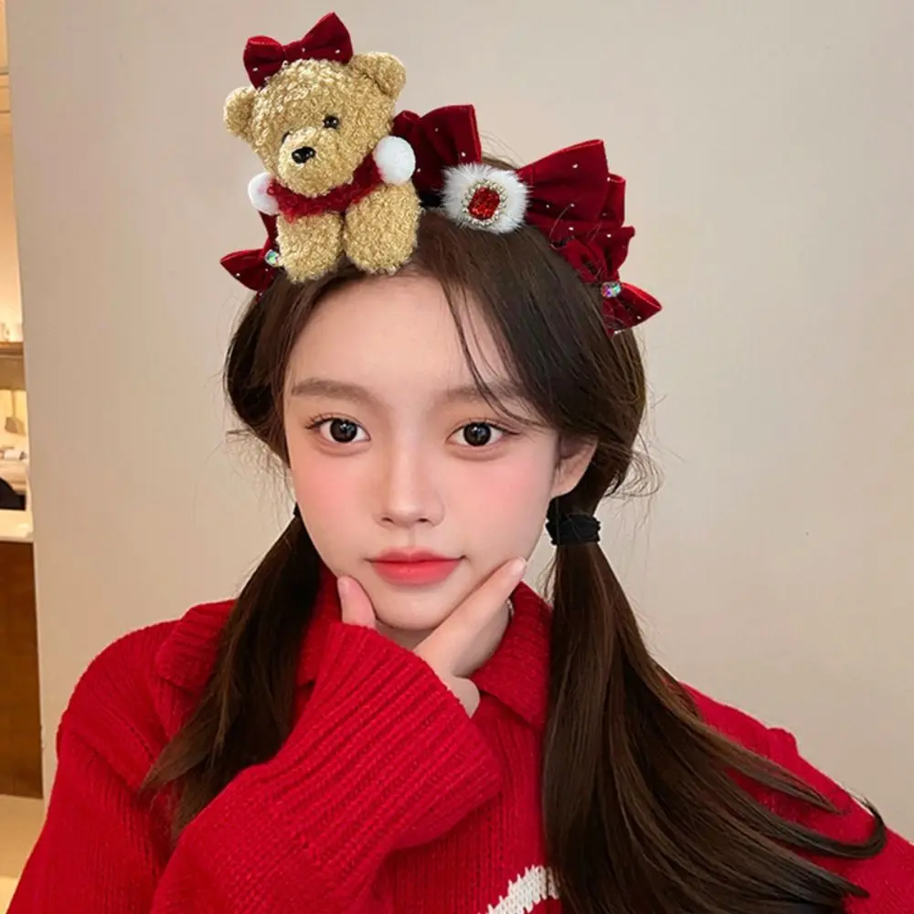 

Creative Cartoon New Year Headband Pony Red Red Velvet Bow Hairband Good Luck Little Bear Hair Hoop Party Decoration