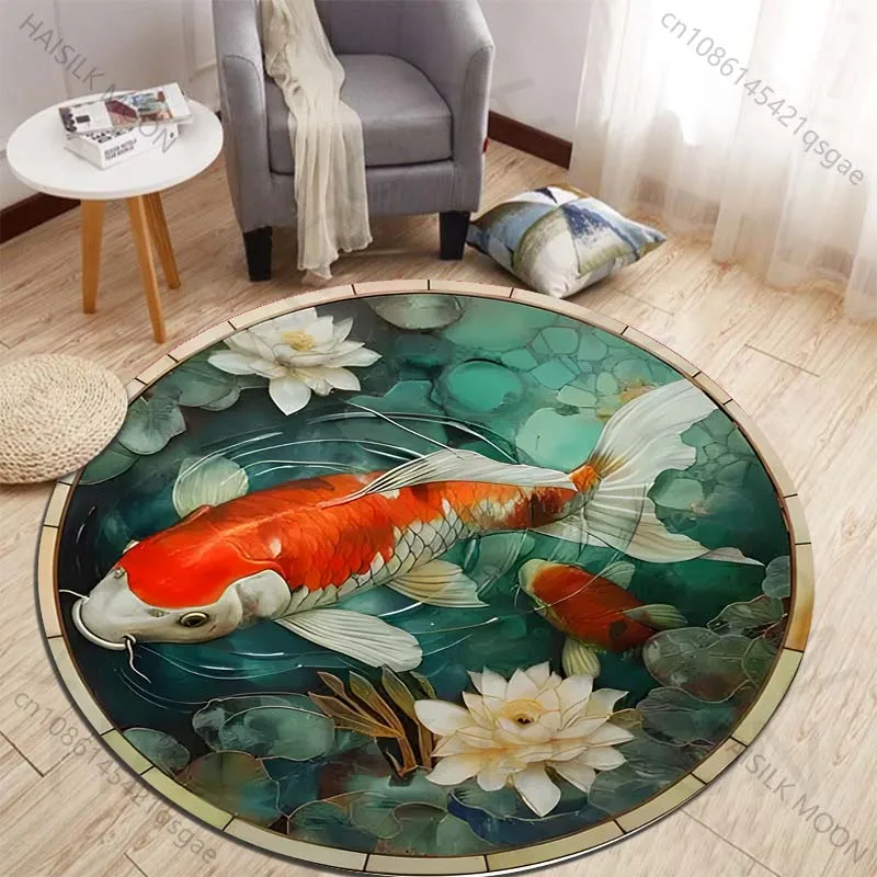 Koi Swimming in a Serene Lotus Pond Printed round carpet living room sofa table carpet large pet mat soft round carpet