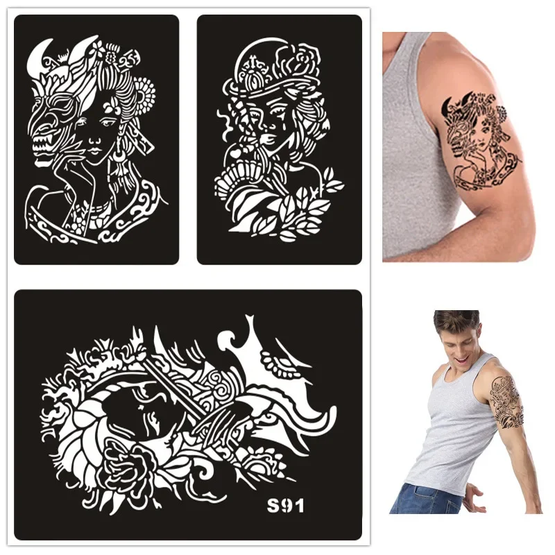 Henna Tattoo Stencils Reusable for Men Women Self-Adhesive Airbrush Glitter Tattoo Stencil Templates Hands Arm Leg Paint Pochoir