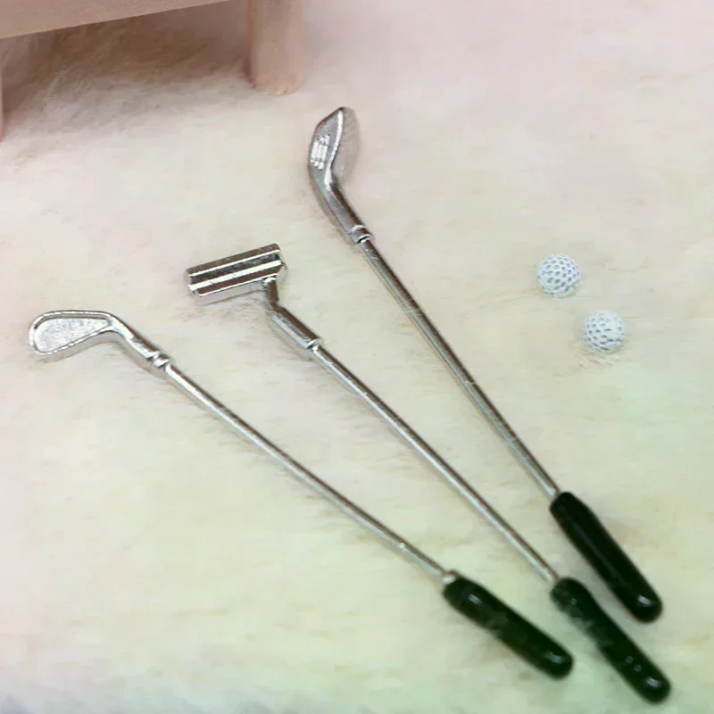 Conjunto de Móveis em Miniatura para Casa de Bonecas 1:12, Conjunto de Clubes de Golfe de Metal, Brinquedos de Faz de Conta, Acessórios de Decoração para Casa de Bonecas