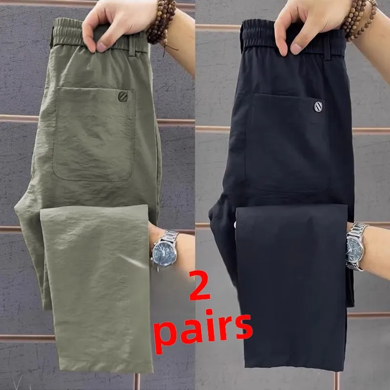 

Ice Silk Thin Casual Pants Men's Loose Straight Work Trousers Summer Breathable Lightweight Trousers Youth Faion Straight Leg