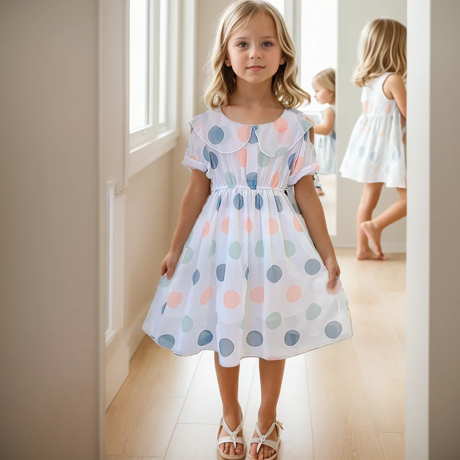 Dress For Girls Dot Pattern Dress For Girl Casual Style Kids Dresses Summer Costumes For Girls 6 8 10 12 14