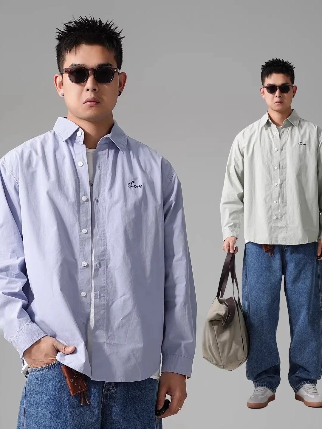 

Loose Fit Long Sve Men's irt Casual American Sle Spring Autumn Versatile Simple Design Turn-down Collar Breathable Out...