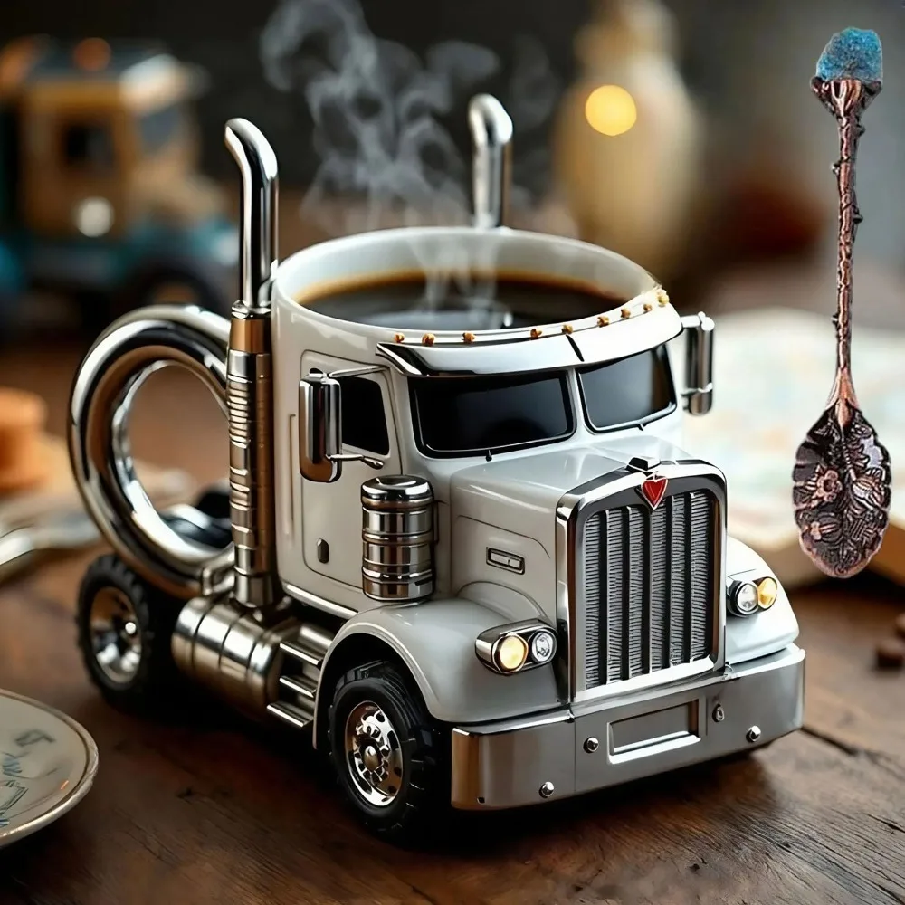 Durable Truck Coffee Mug Semi Truck 11 Ounces Coffee Cup Semi-trailer Shaped Handcrafted Semi-Truck Coffee Mugs For Men