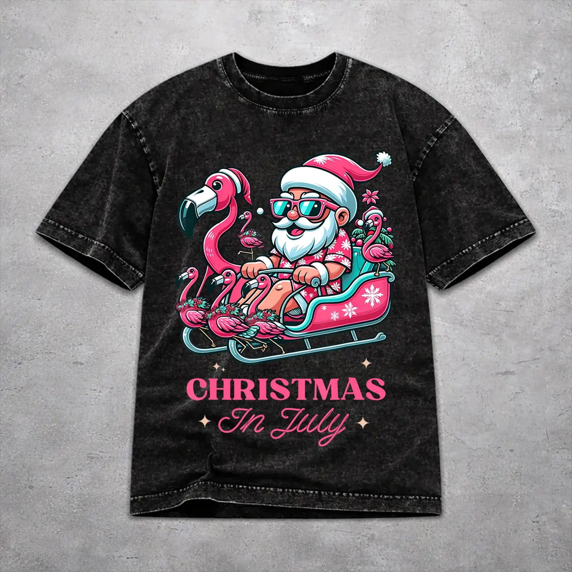 Women Men Christmas In July Vacation Shirt Graphic Washed Vintage  Harajuku Streetwear T-Shirts
