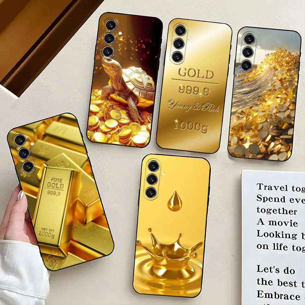 Custodia per telefono Money Gold Cash Art Design per Samsung S24,21,22,23,30,Ultra,S20,Plus,Fe,Lite,Note,10.9,5G Cover morbida nera