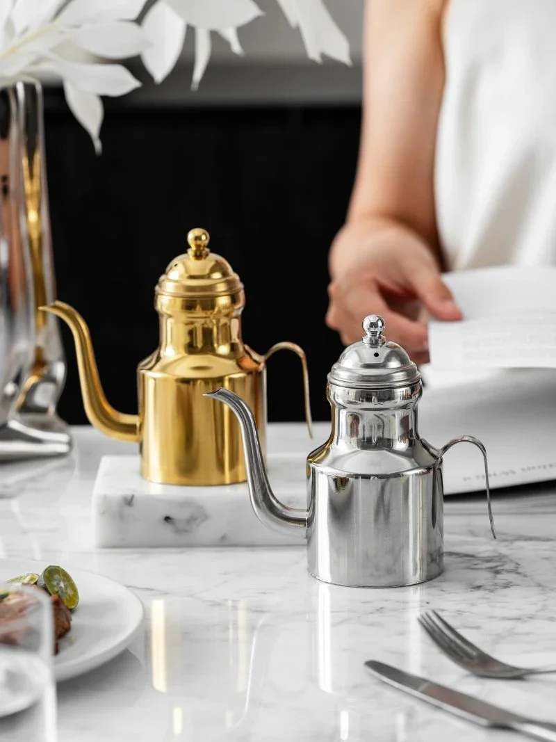 Gran oferta Potenciómetro aceite de acero inoxidável 304, Garrafa pequena boca fina de ouro, Tanque impermeable de vazamento