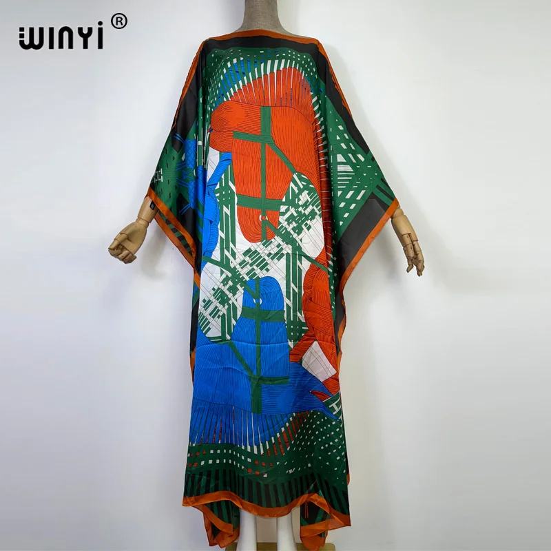 WINYI Africa silk feeling Beach Cover up elegant boho clothing bathing suit kaftan holiday women christmas party dress kaftan