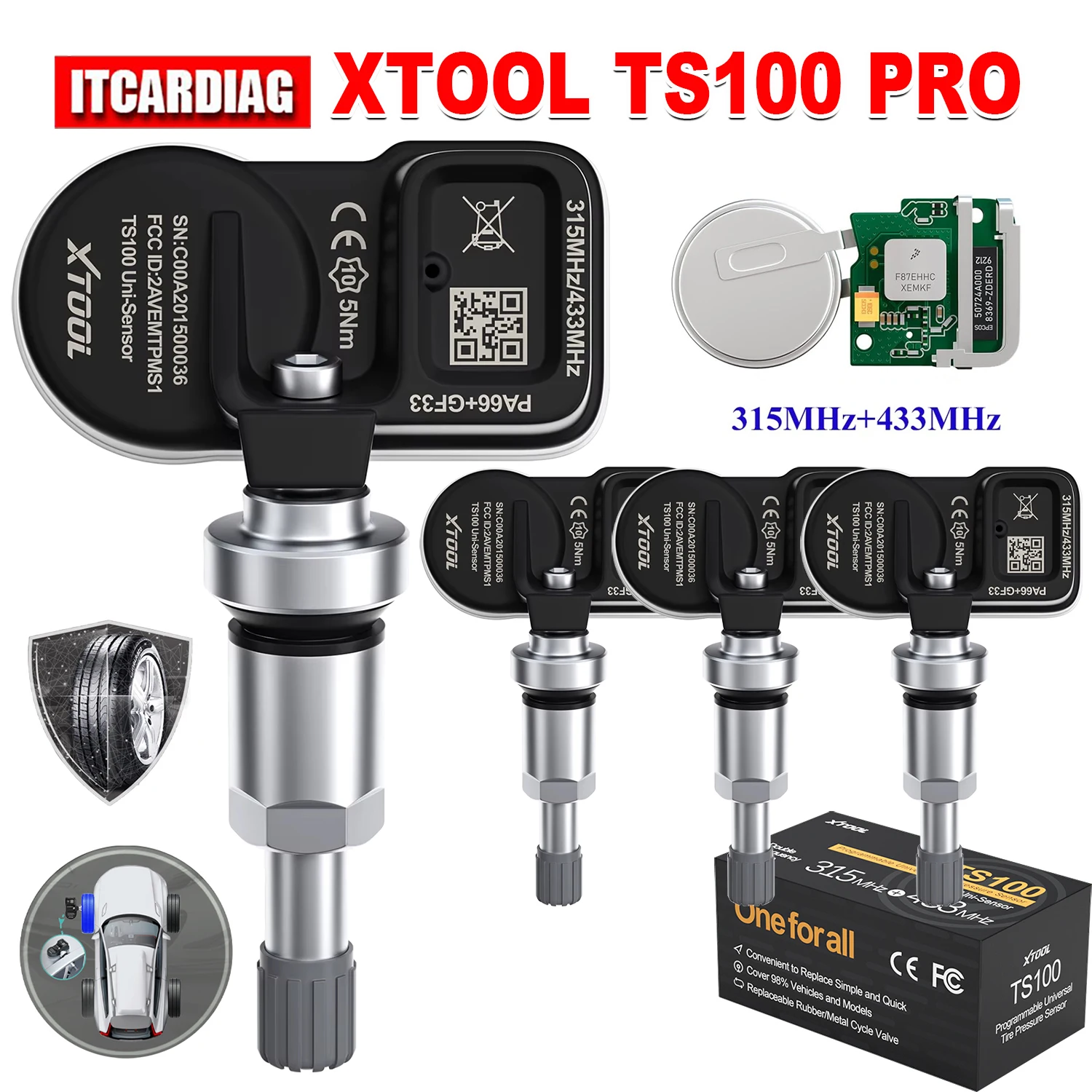 

XTOOL TS100 PRO Датчик 433 МГц 315 МГц Инструмент для ремонта шин Датчики давления Тестер Монитор TPMS Инструмент программирования для TP150 IP819TP
