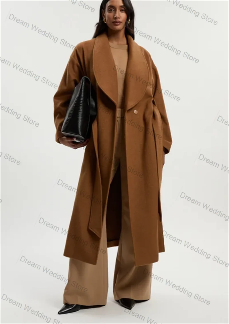 

Cashmere Wool Women Suit 1 Pcs Long Blazer Prom Dress Camel Winter Formal Office Lady Jacket Customized Wedding Tuxedos Overcoat