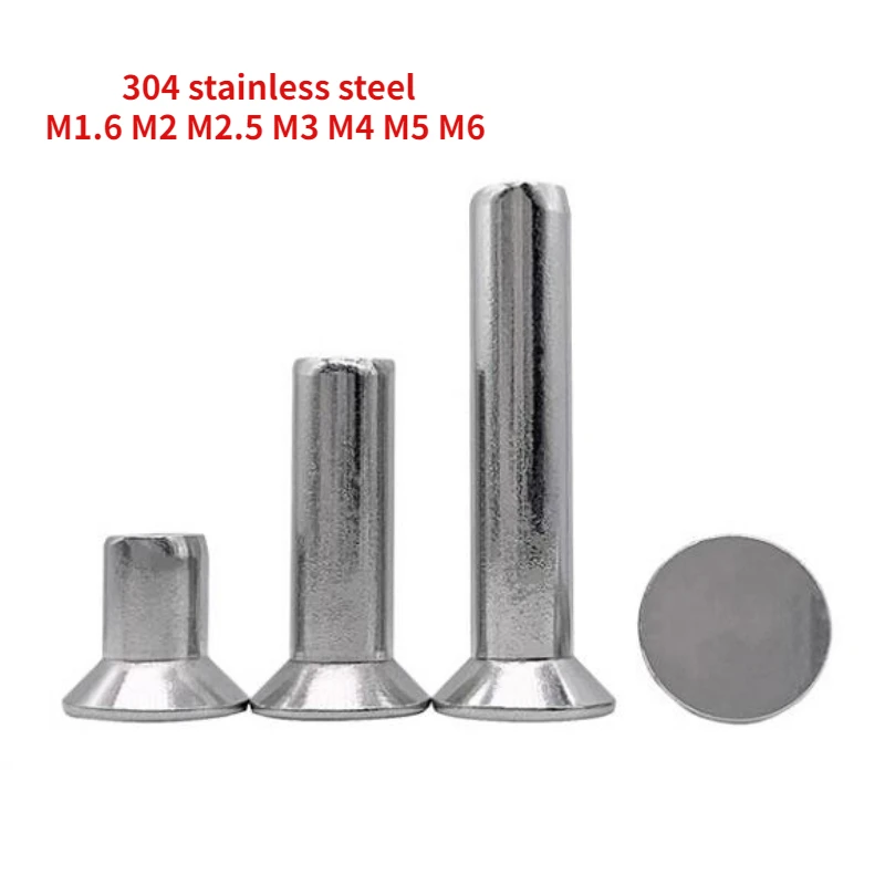 50-500pcs M1.6 M2 M2.5 M3 M4 M5 M6 304 Stainless Steel Flat Countersunk Head Solid Rivet Self Plugging GB869 Length 3-50mm