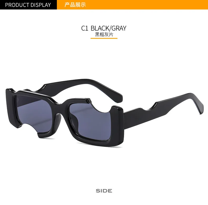 Hip Hop Quadratische Sonnenbrille Frauen Männer Off Notch Loch Design Weiße Sonnenbrille Blau Damen Vintage Brillen UV Schutz – Detail 5