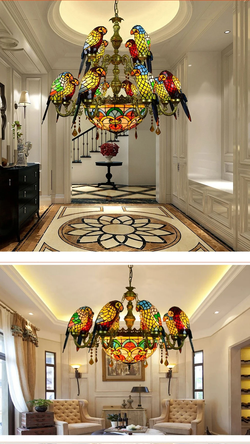 Creative Art Decoration Tiffany Parrot Chandelier Villa Hotel Chandelier Restaurant Chandelier GN364TB