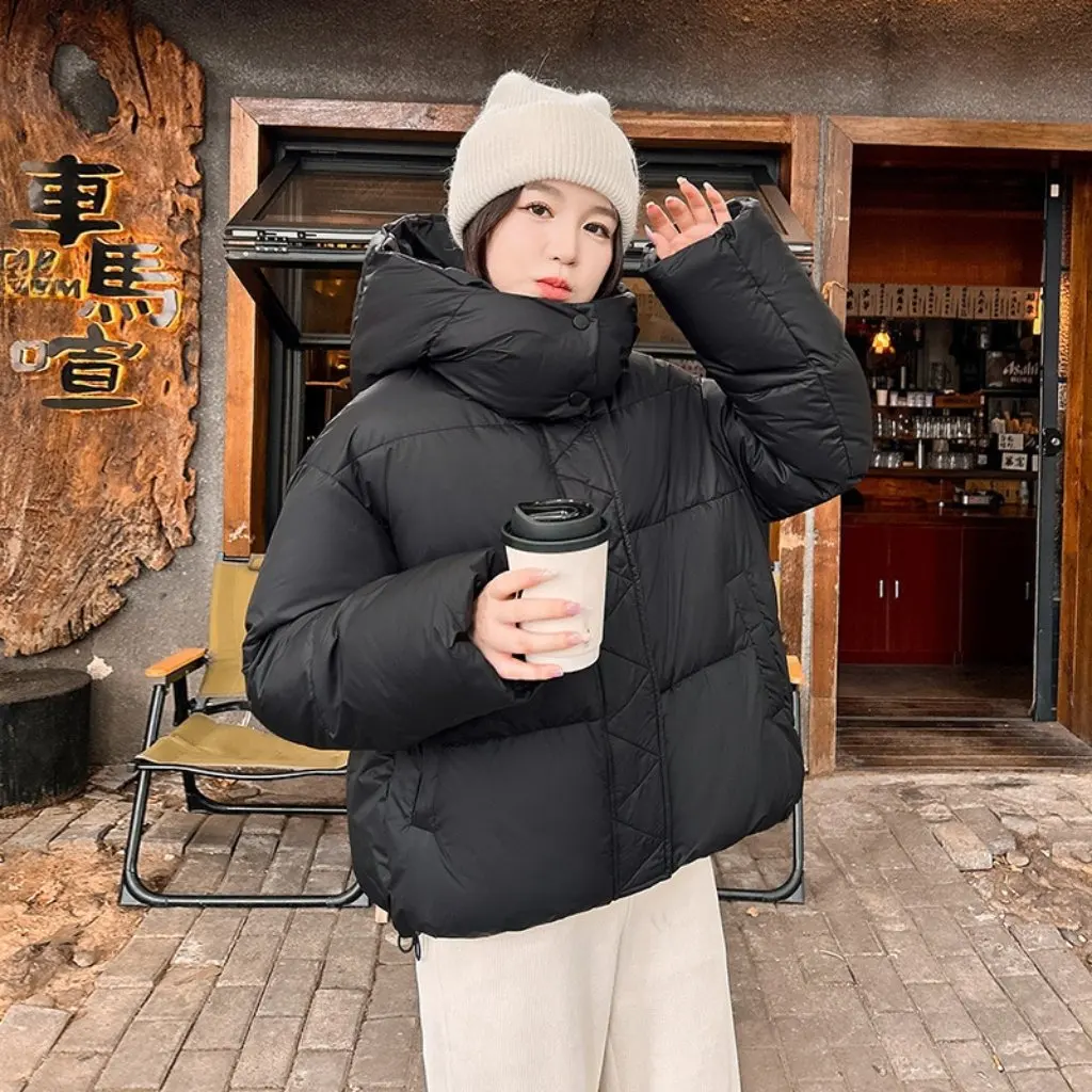

Women's Korean-style Harajuku Cotton-Padded Jacket Loose Hooded BF-Style Petite Winter Coat Stitching New