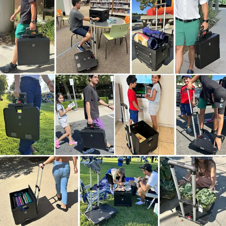 WM99800BK Wózek transportowy na kółkach, składany wózek uniwersalny dla nauczycieli, na zakupy, do biura, ciche kółka, aluminiowy uchwyt, 1