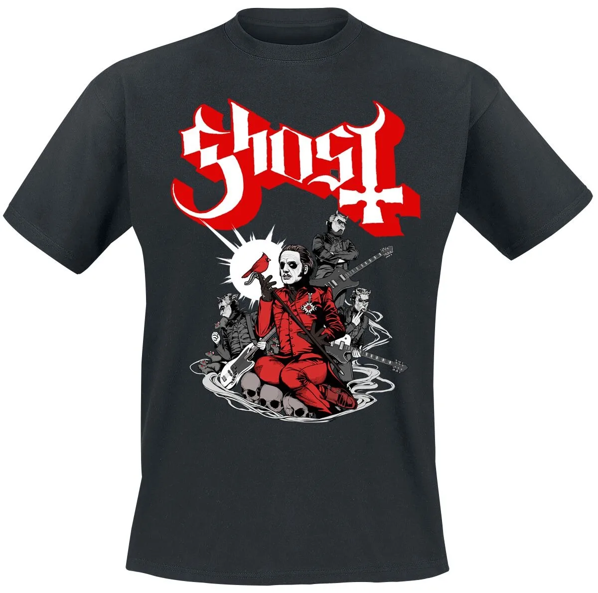 Ghost Red Cardinal & Papa Emeritus Print Cotton T-shirt Men Women Metal Band Unisex Tee