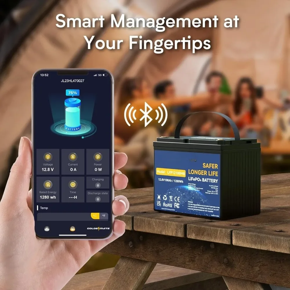 مجموعة 24 بطارية LiFePO4 بلوتوث، بطارية ليثيوم دورة، مدمجة 100 أمبير BMS، حتى 15000 دورة، مثالية للمركبات الترفيهية والنظام الشمسي #3