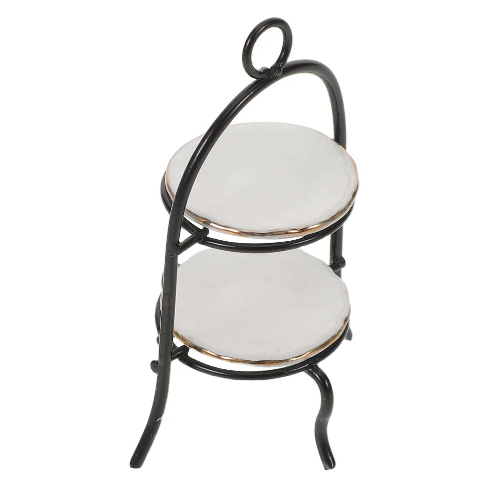 

1Set Miniature 2-Tier Cake Stand Metal Dollhouse Kitchen Decor 1:12 Scale Tiny Food Display Shelf Dessert Table