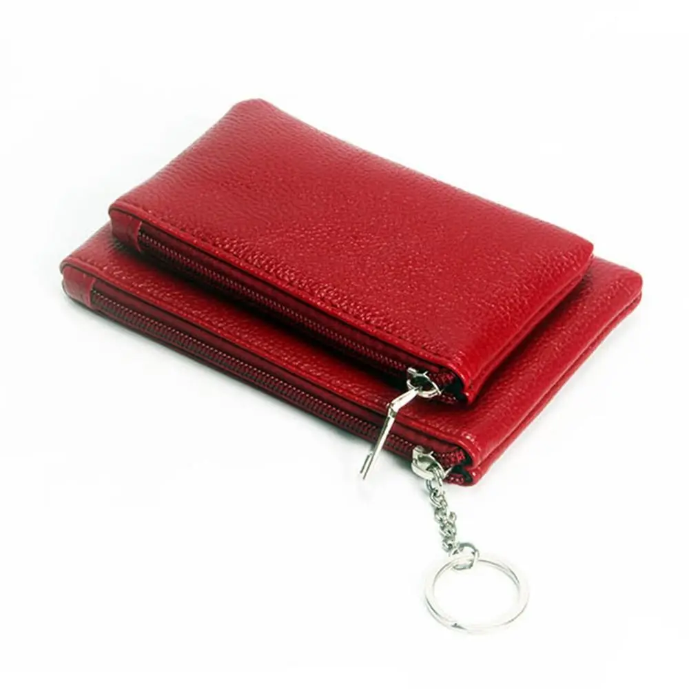 

Fashion PU Leather Slim Wallet Zipper Solid Color Coin Purse Lychee Pattern Large Capacity Credit Card Holder