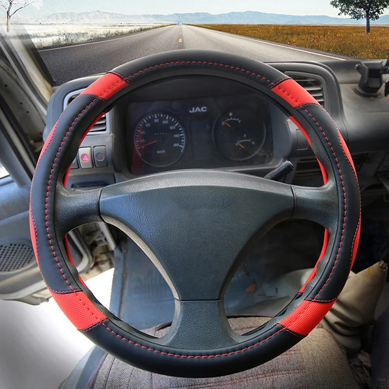 Car Truck PU Leather Embossed Steering Wheel Cover Steering-Wheel For Auto Van Lorry 36 38 40 42 45 47 50CM 7 Sizes to Choose