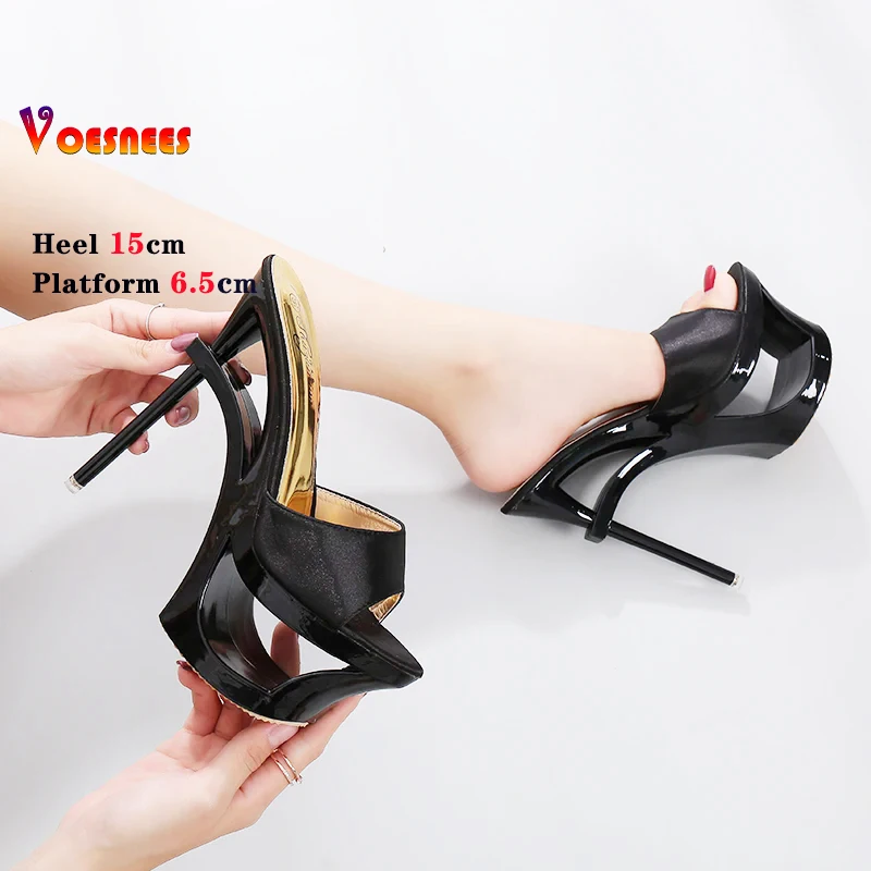 Shoes Woman Summer Slippers Sliders Female+Shoes 2024 Platform Silk Strange Style Heel 15cm Satin Face Shoes Sandalias Mujer