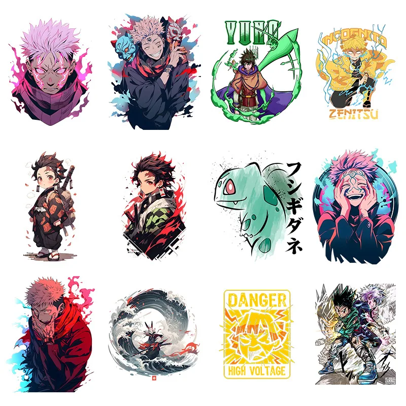 

2PCS Japanese Anime Demon Slayer Blade Heat Transfer Stickers DIY Women T-shirt Heat Transfer Stickers Washable Clothing Patch