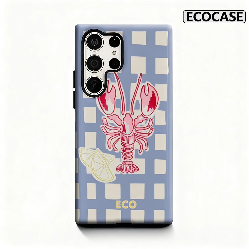 Coastal Lobster & Lemon Handyhülle für Samsung Galaxy S25 Ultra S24 S23 Ultra Plus, glänzende doppellagige Rückseite