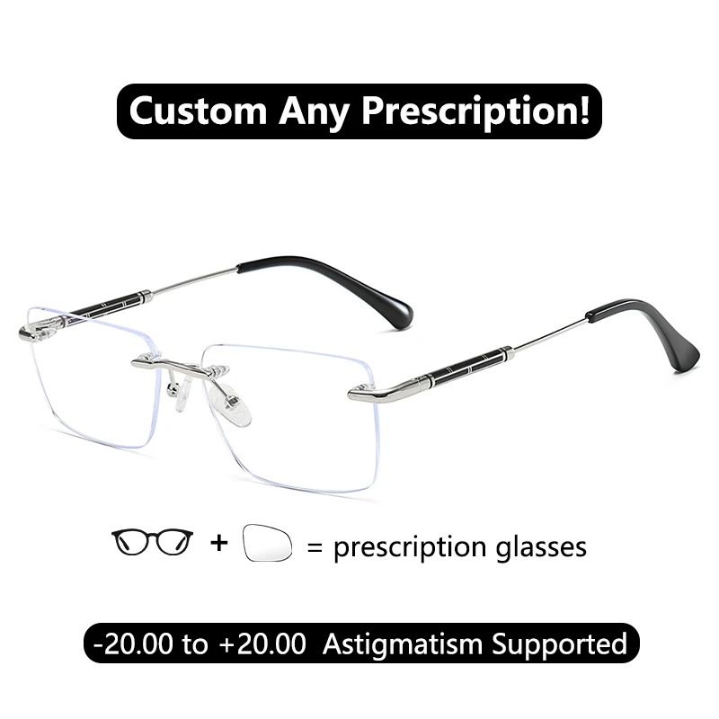 

Business Prescription Glasses Rimless Anti Blue Light Reading Glasses Frameless 0.75 1.75 Myopia Glasses Man No Frame Index 1.67