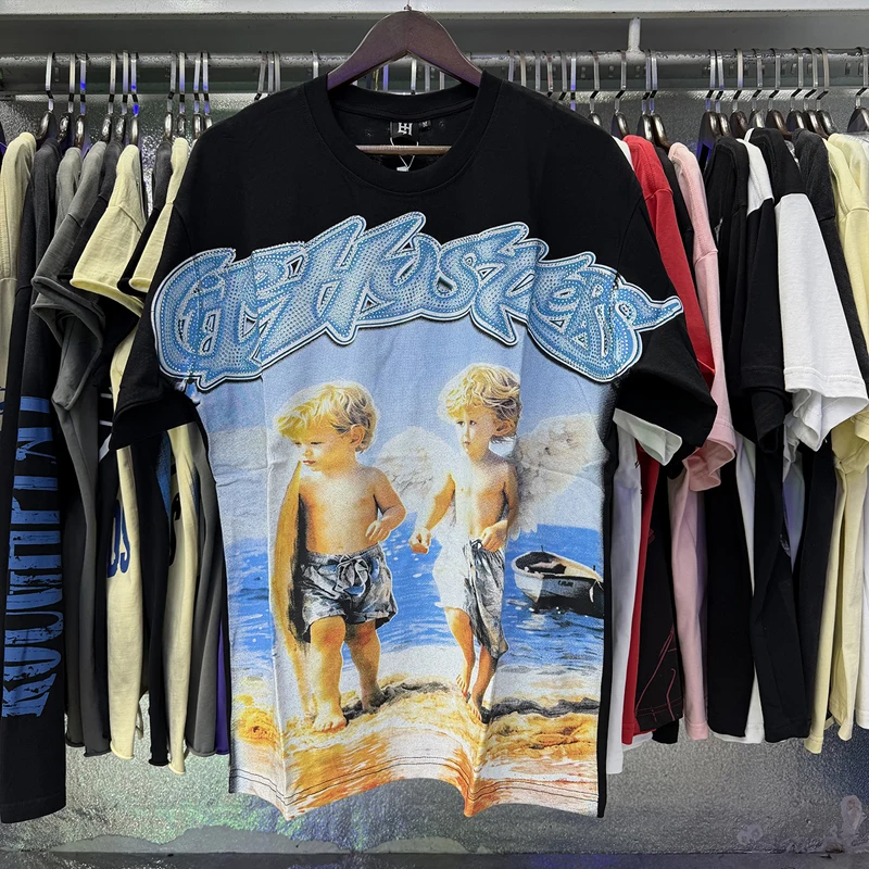 Angel Pattern Logo Hot Stamping Print Life Hustlers Summer Casual High-quality Cotton Men Women Round Neck Short Sleeved T-shirt