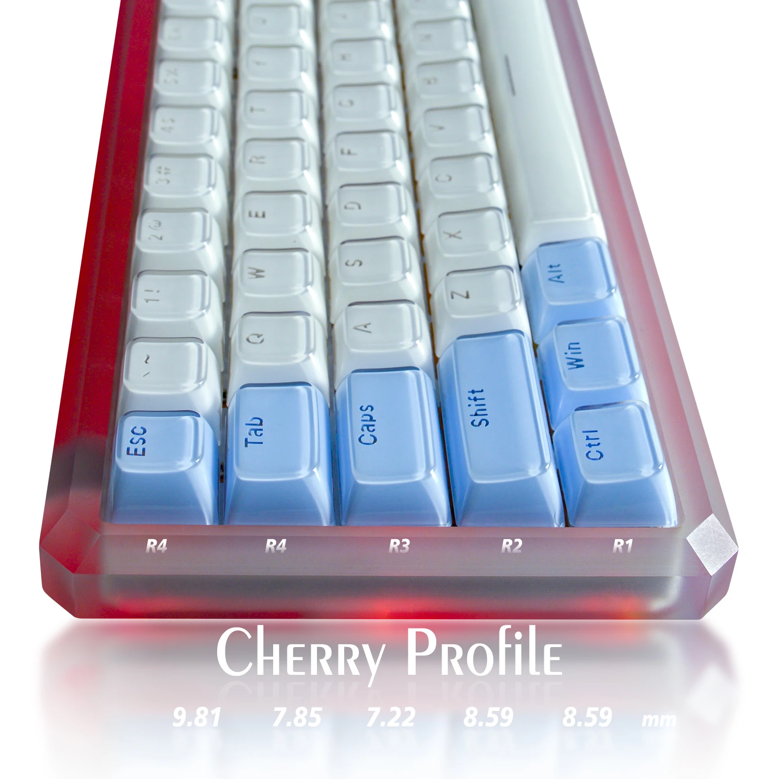 화이트 블루 젤리 라운드 136 폰트 반투명 키캡, CherryMX 기계식 키보드용 체리 프로필, 아이스 크리스탈 백라이트 키캡