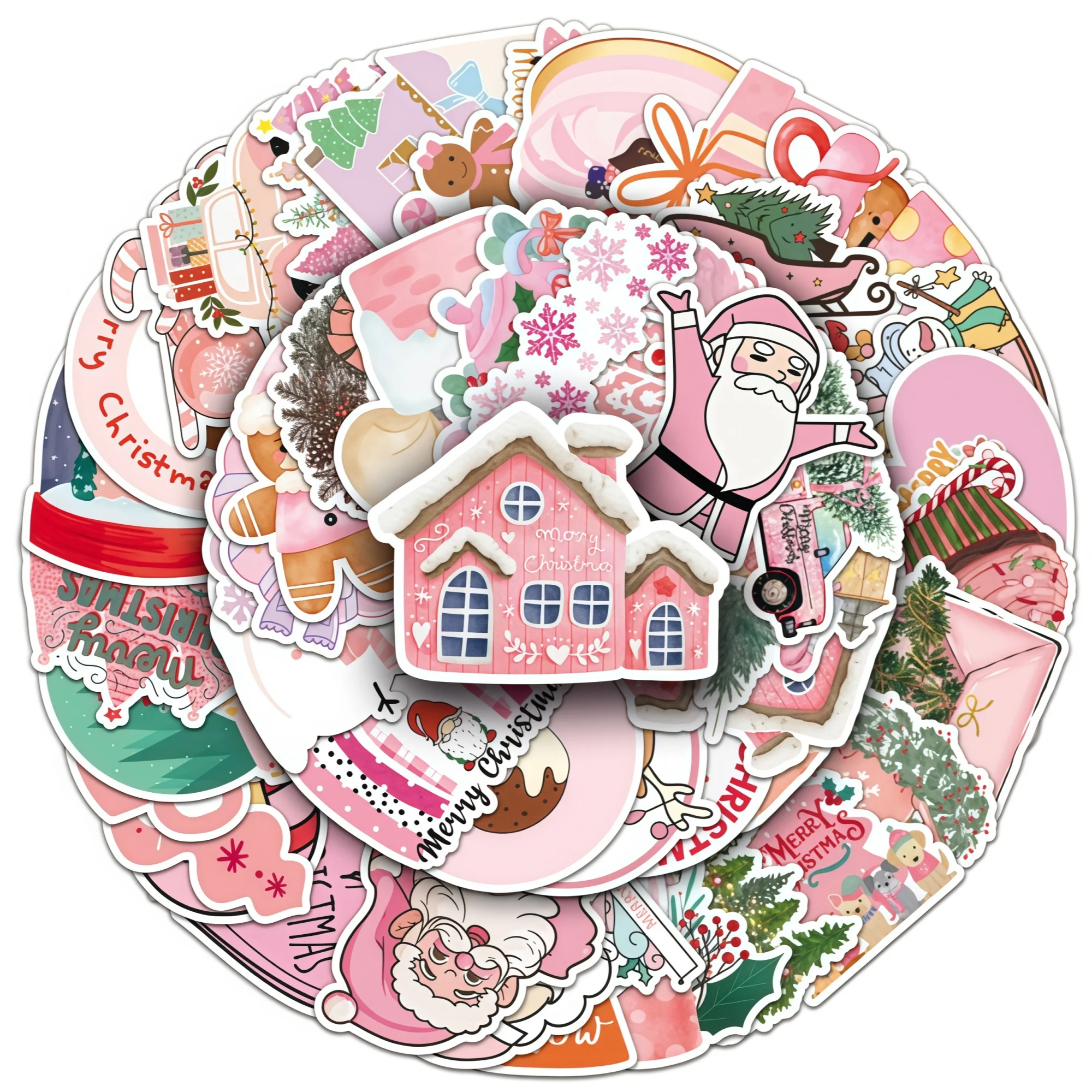 50pcs Cute Pink Christmas Santa Claus Aesthetic Stickers Decoration Decals Fridge Laptop Phone Aesthetic Scrapbook Sticker