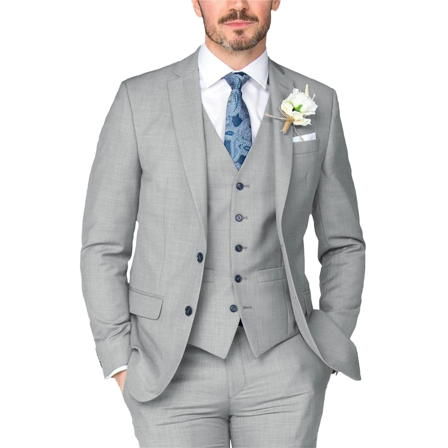 Custom Sky Blue Men's Suit 3 Pieces Fashion Wedding Suits for Men Notched Lapel Best Men Jacket Vest Pants Costume Homme Mariage