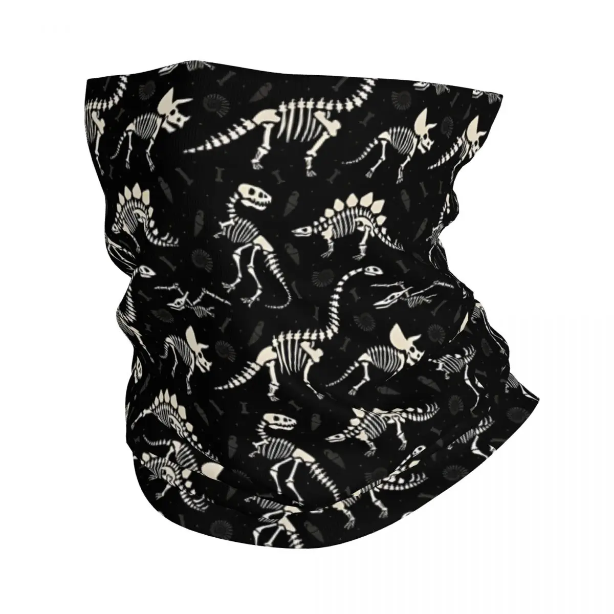 Dinosaur Fossils In Black Throw Blanket Scarf Neckerchief Neck Face Mask Polyester