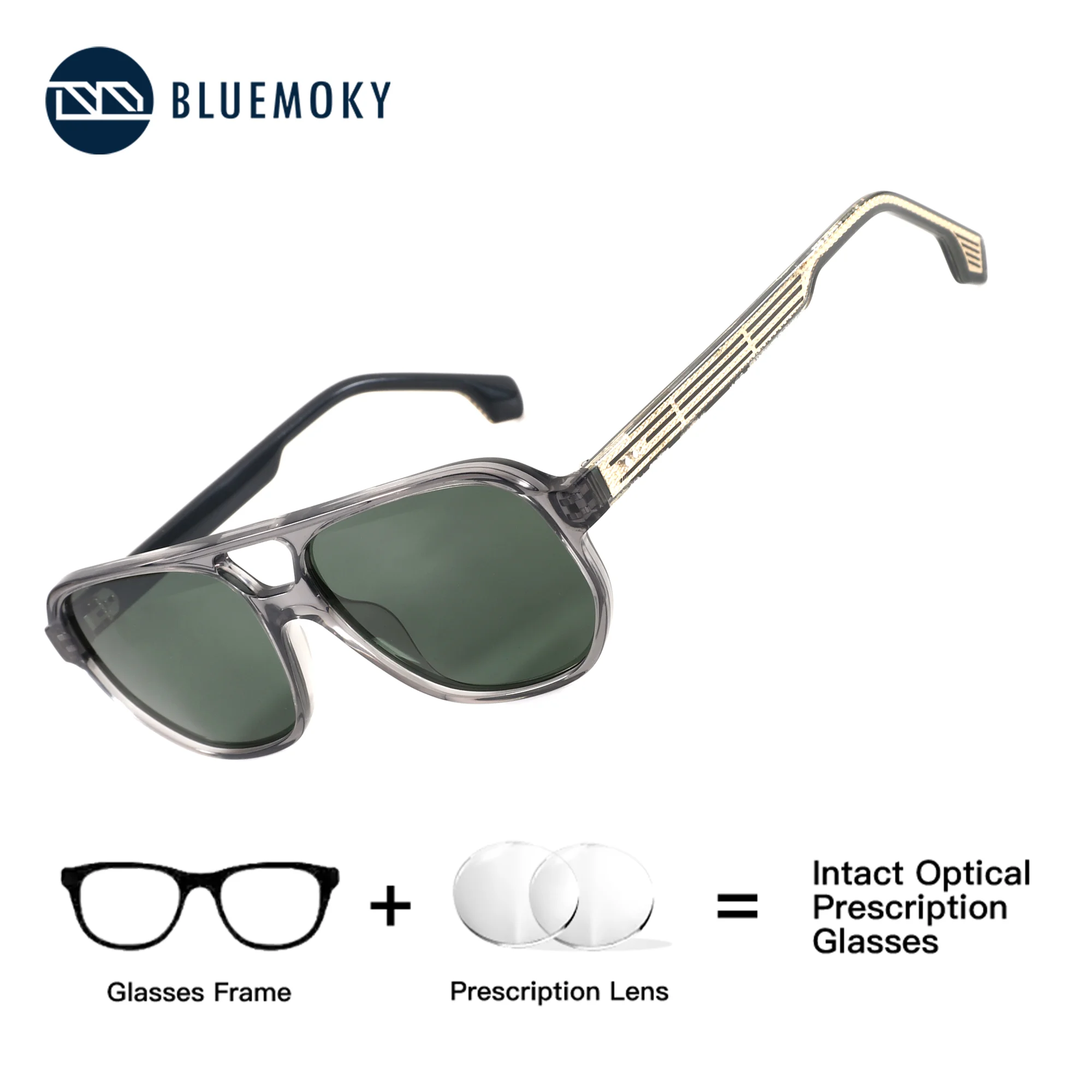 BLUEMOKY L Size Pilot Polarized Prescription Sunglasses Custom Acetate UV400 Progressive Optical Male Myopia Glasses