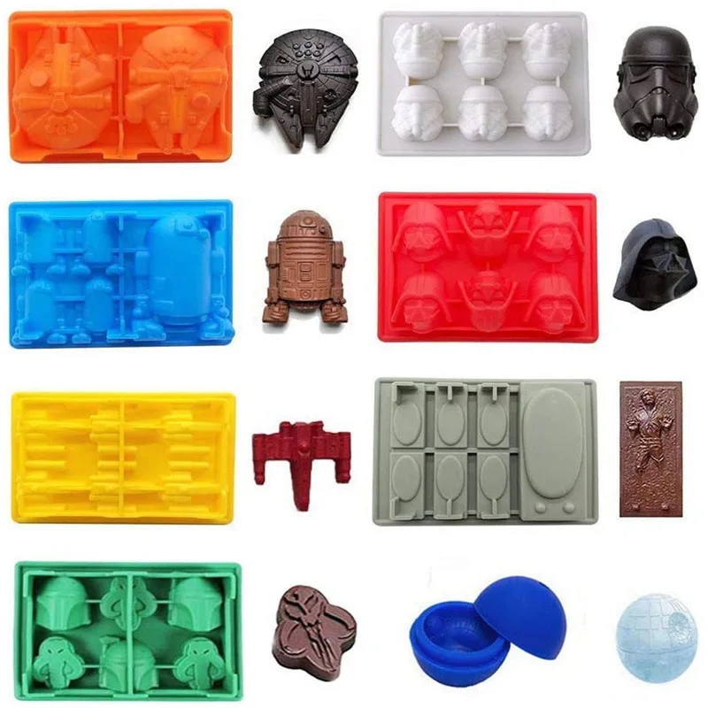 Molde de Silicona de Star Wars para Decoración de Pasteles, Chocolate, Dulces, Gomitas, Postres, Cubitos de Hielo, Moldes de Estrellas, Ladrillos de Robot para Fans de la Guerra de las Galaxias