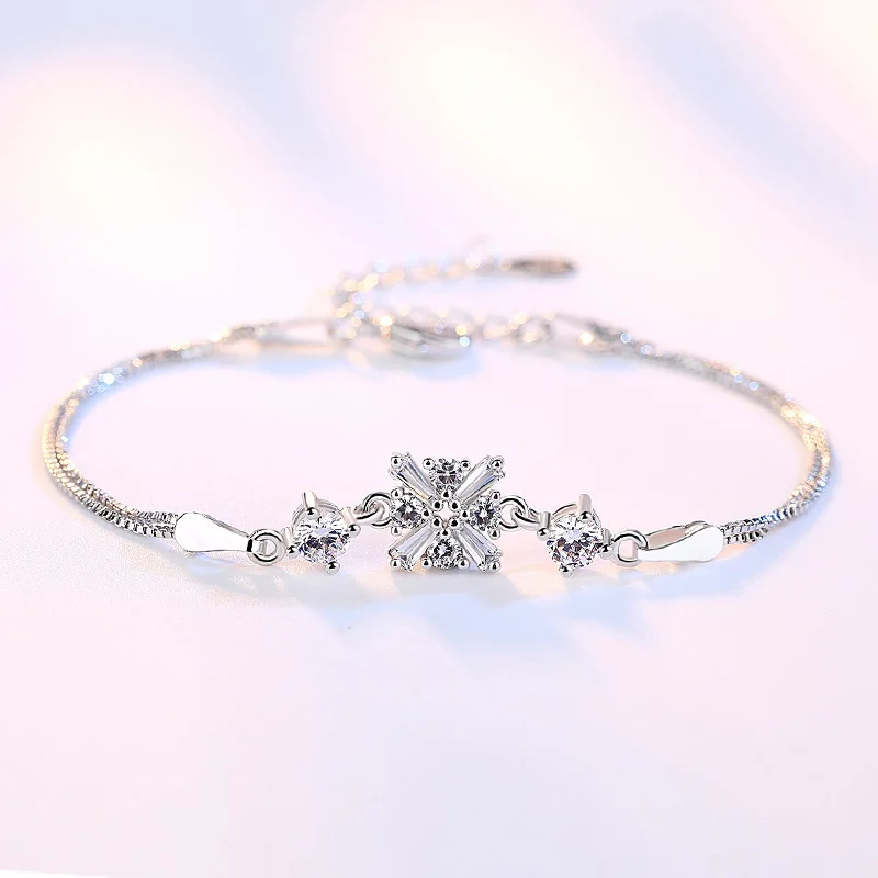 925 Sterling Silver Bracelet Square Crystal Jewelry Bracelet For Women's Engagement Party Jewelry Gift