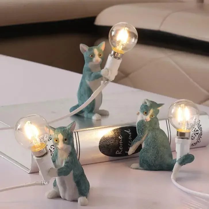 Animals Table Lamps Nordic Children's Bedroom Resin Cat Table Light Desk Lamp Luminaire home Decor night light Lighting